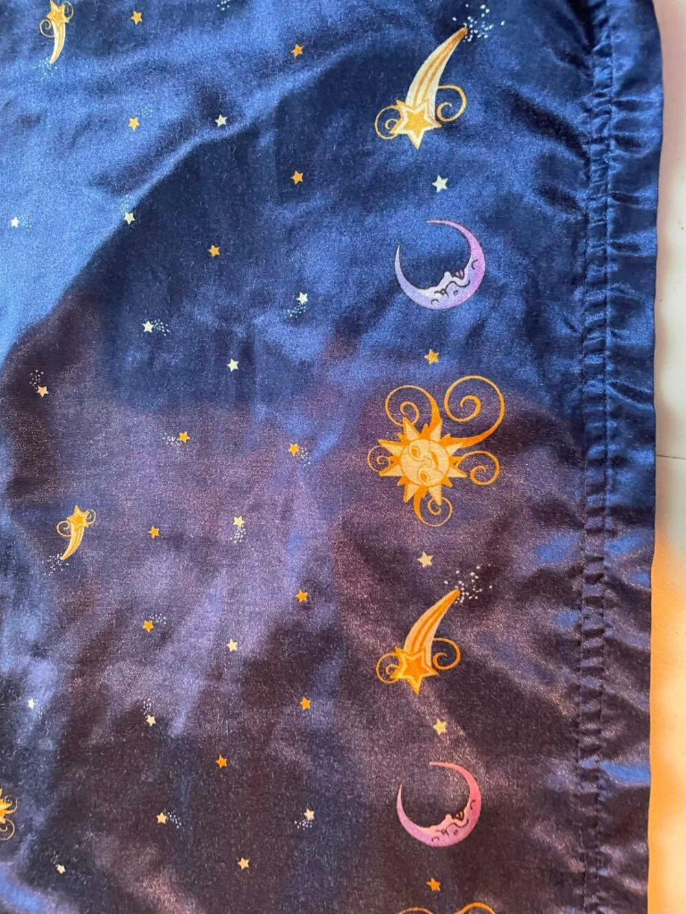 Vintage Celestial Moon Stars Satin Pajama Set Navy Blue gold Witchy W. Size 12 - Picture 5 of 14